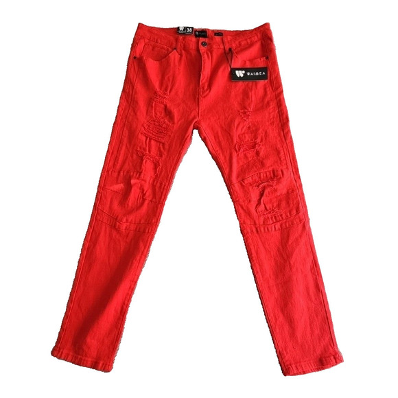 Waimea Jeans Men's 38x32 Red Skinny Fit Distressed Grunge Hip Hop BUM5061T - Picture 1 of 16